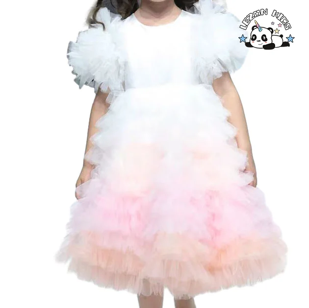 LEZONKIDS - OEM Customizable Wholesale New Product Cute Color Gradient Soft Tulle Kids Princess Girl Dress